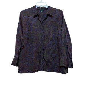 Lauren Ralph Lauren Paisley Blouse 2X French Cuffs Preppy Vamp Poet 100% Cotton